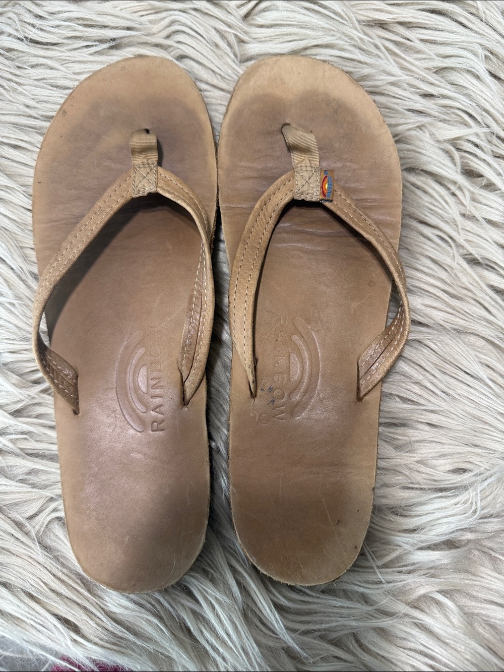 Rainbow Women's Tan Leather Flip Flop Sandals